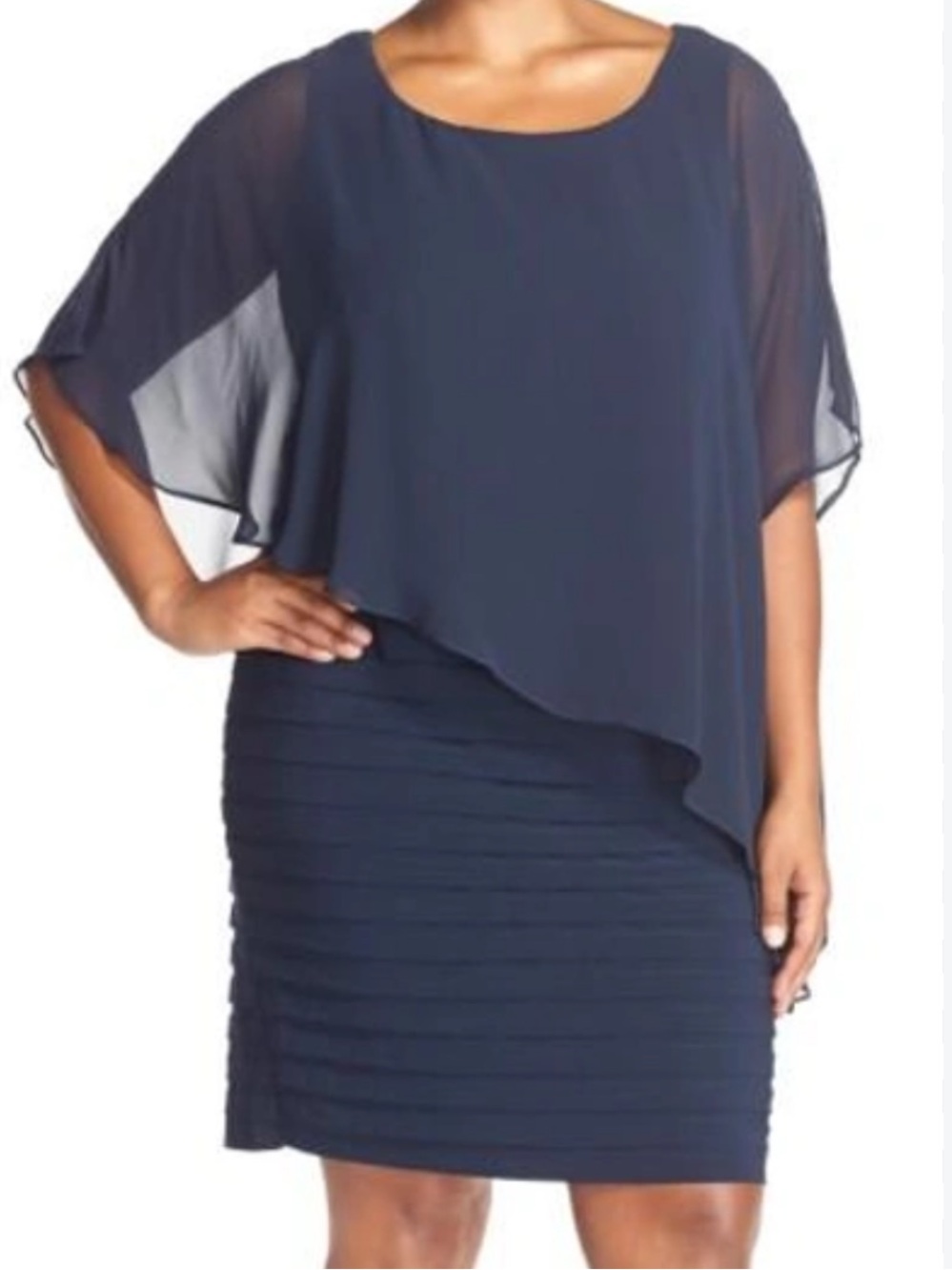 Adrianna Papell Women’s Chiffon Drape Overlay Dress Size 6, Navy